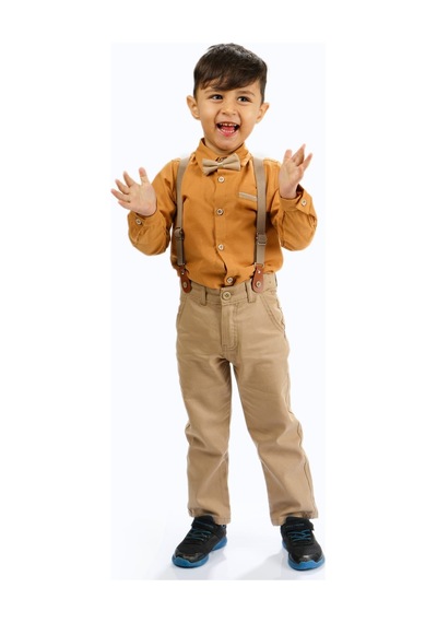 Mnk Baby & Kids Oxford Gömlek Uzun Pantolon Erkek Çocuk Takımı Hardal
