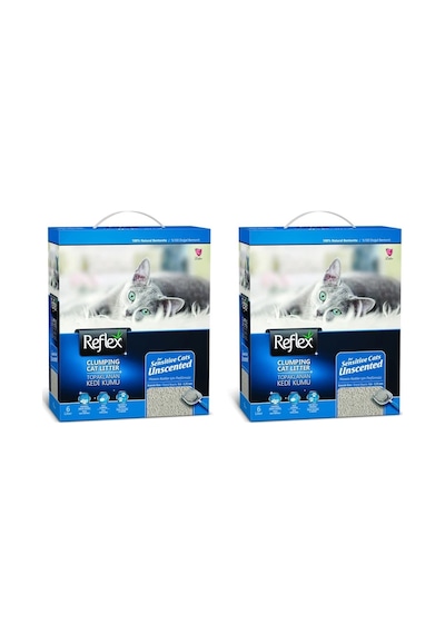 Reflex Hassas Kediler İçin Parfümsüz Topaklaşan Bentonit Kedi Kumu 2 x 6 L