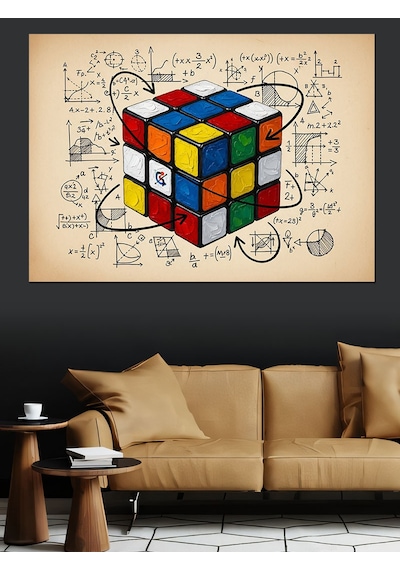 Rubik Küp Matematik Formülü Dekoratif Kanvas - Mdf Ahşap Tablo