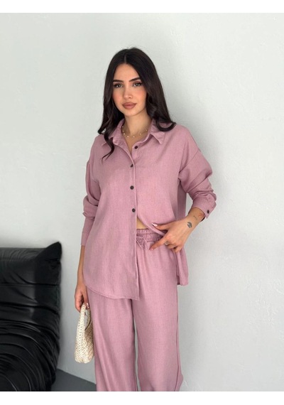 Mbb E-ticaret Kadın Gömlek Pantolon İkili Alt-üst Takım - Toz Pembe