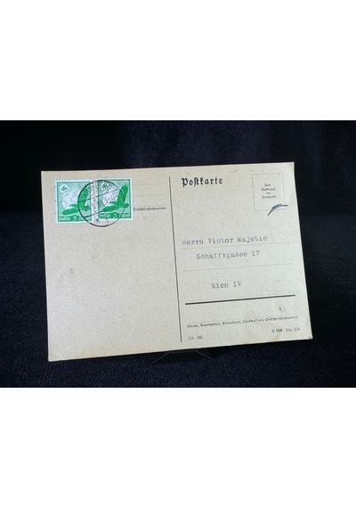 Almanya Nazi Reich Dönemi Posta Kartı Airmail Luftpost 5 Pfennig Gamma Haç Kartal Pullu Uçak Postası Avusturya'ya Postalanmış  Teşhir Ürün