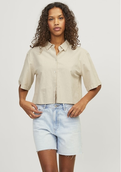 Jack & Jones Kadın Crop Keten Gömlek - Lulu 12231335 Cement Bej
