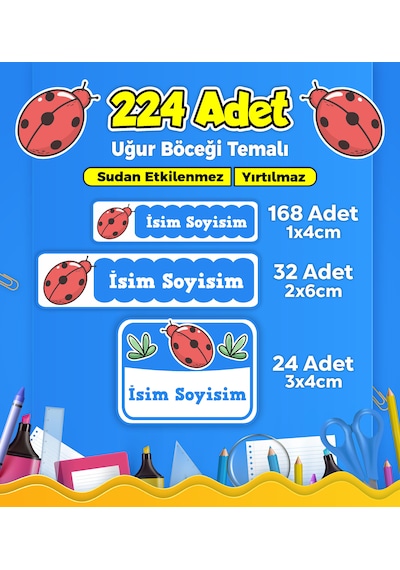 Uğur Böceği Temalı Okul Kreş Kişiye Özel İsim Etiket Seti - Model 129 Çok Renkli