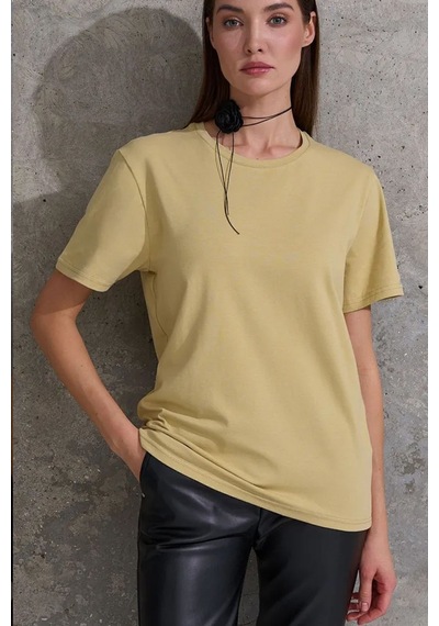 Uyguntarz Unisex Pamuklu Oversize Basic Tshirt Bej