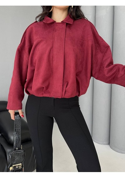 Süet Apoletli Bomber Ceket Kırmızı