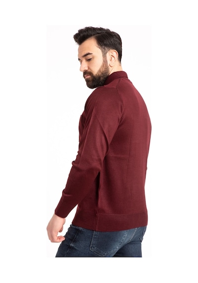 Nacar Store Erkek Bordo Ince Yün Triko Örgü Polo Yaka Baba Kazak