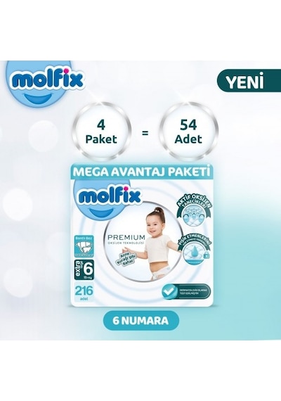 Molfix Premium Ultra Fırsat Paketi 54'lü x 4  216Adet PKT.MOLFIX.103 6 Numara