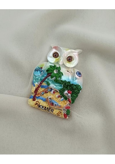 Magnet Baykuş Taşlı Mıknatıslı Buzdolabı Süsü Nazar Göz Boncukllu Palmiye Agacı Türkiye Kemer Yazılı