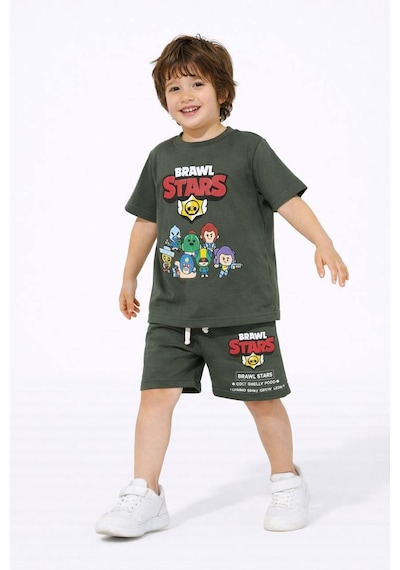 Miniko Kids Erkek Çocuk Brawl Stars Modelli Pamuk Şortlu Takım Yeşil