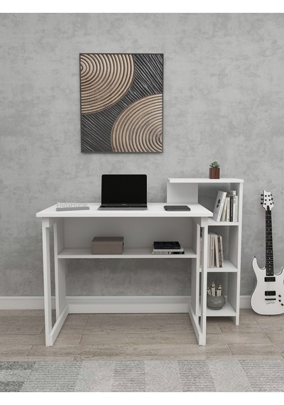 Enda Home Saye 5 Raflı Kitaplıklı Çalışma Masası Beyaz