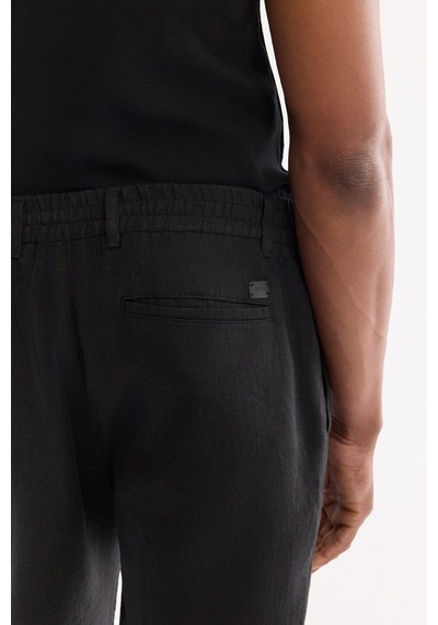 Avva Erkek Siyah Beli Lastikli %100 Keten Relaxed Fit Pantolon B003032