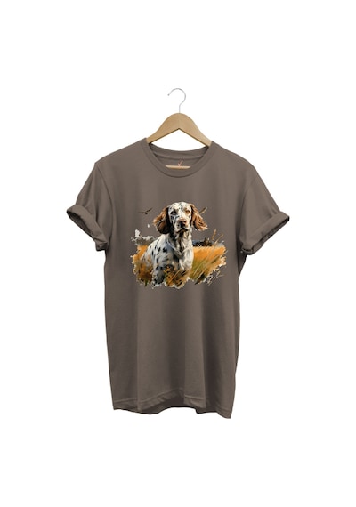 Avcılık Hunting English Setter Vahşi Yaşam Avcı Köpeği %100 Pamuk Unisex Regular Fit T-shirt Kahverengi