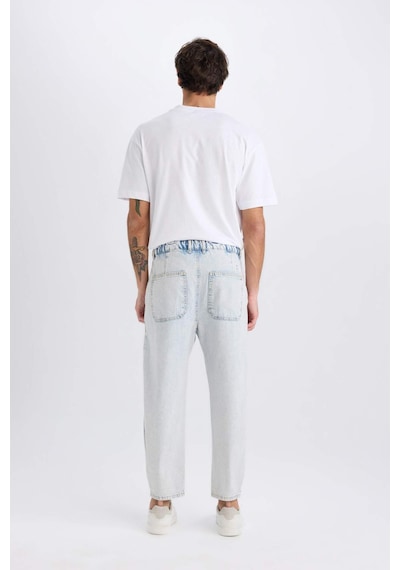 DeFacto %100 Pamuk Relaxed Slouchy Fit Rahat Beli Lastikli Rahat Kesim Dar Paça Siyah Jean Pantolon B8321AX25SPNM63