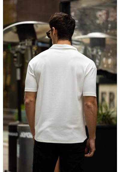 Glasses V Yaka Oversize Fitilli T-shirt - Beyaz Beyaz