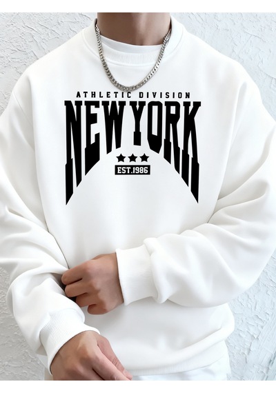 Startmore Startmoreathletic Division New York Est 1986 Baskı Erkekler Sonbahar Modası Kapüşonlu Üst Uzun Kollu T Beyaz