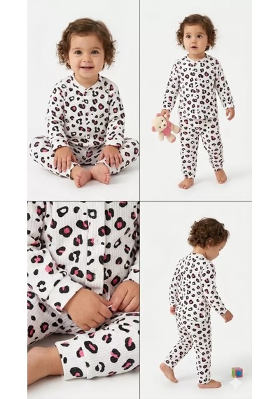 Veraura Lifestyle 6-24 Ay Boydan Çıtçıtlı Penye Bebek Pijaması ekru