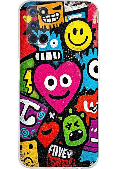 Oppo A52 İle Uyumlu Grafiti Aşk Tasarımlı Şeffaf Silikon Kılıf Şeffaf