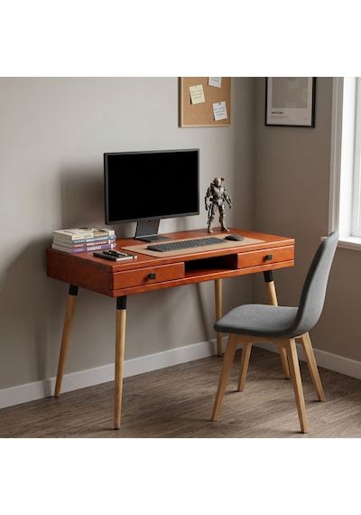 Mobenta Modest Desk: Masif Çalışma & Laptop Masası 2 Çekmece 1 Bölme - 120x60 Bk Bakır