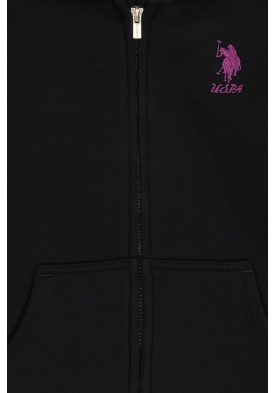 U.S. Polo Assn. Kız Çocuk Siyah Kapüşonlu Fermuarlı Şardonlu Basic Sweatshirt 50316809-VR046