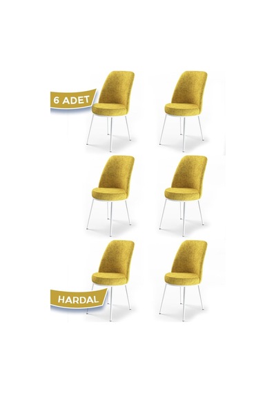 Canisa Concept Dexa Serisi Hardal Renk 6 Adet Sandalye, Renk Hardal, Ayaklar Beyaz Hardal
