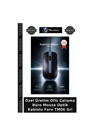 Özel Üretim Ofis Çalışma Büro Mouse Optik Kablolu Fare Tm06 Gri