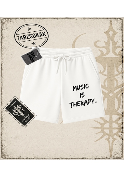 Tarzsokak Gotik & Grunge Streetwear Musıc Is Therapy Unisex Şort Beyaz