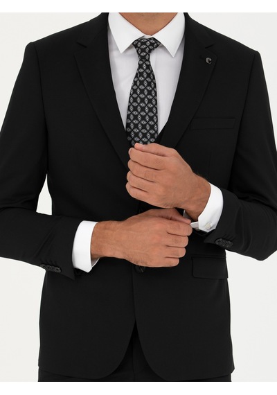 Cacharel Siyah Slim Fit Yün Karışımlı Yelekli Takım Elbise