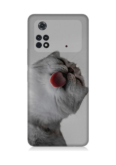 Xiaomi Poco M4 Pro Uyumlu Dilini Çıkaran Kedi Desenli Silikon Kılıf
