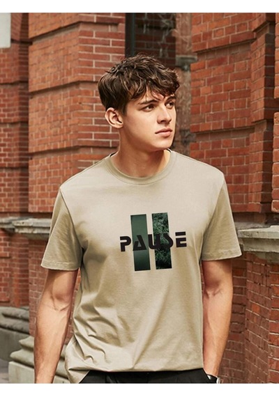 Flood Of Style Erkek Örme Pause Basklı Bej