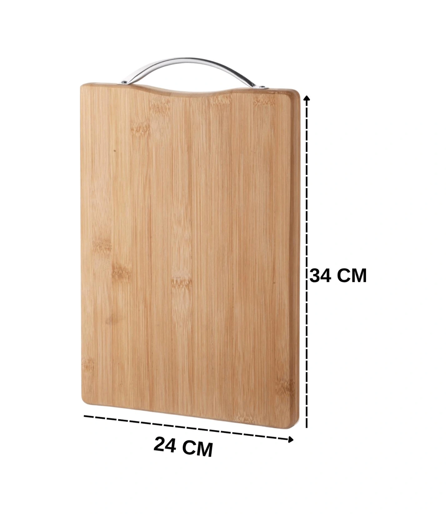 Çelik Tutamaçlı Bambu Kesme Tahtası - Lüks Doğrama Tahtası 24x34cm Bambu