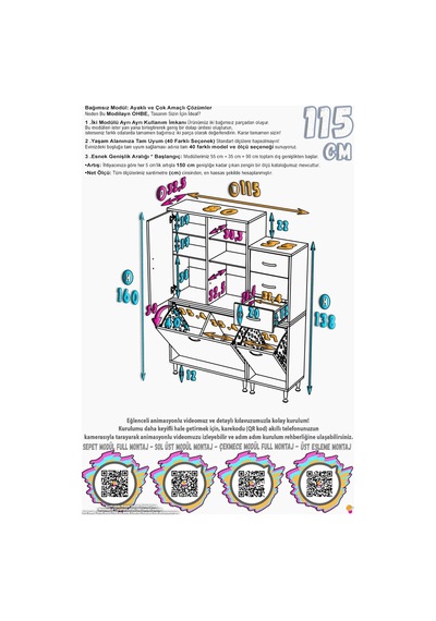 Hazal 115 Cm Kirli Sepetli Banyo Dolabı-beyaz Modüler Dolap 80+35 X160x32 Cm