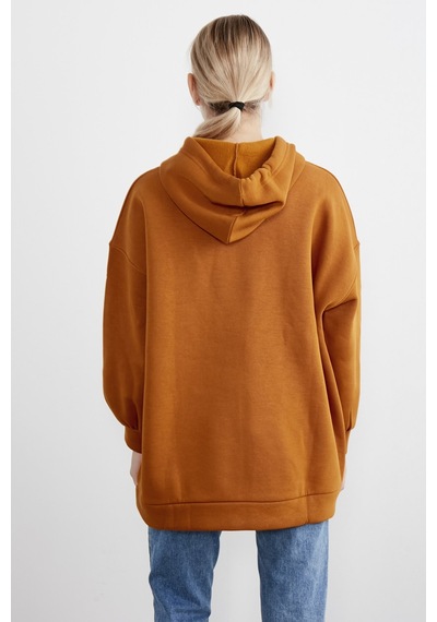 Meecy Kadın Kiremit Kapüşonlu Kanguru Cepli Sweatshirt Kiremit Kiremit