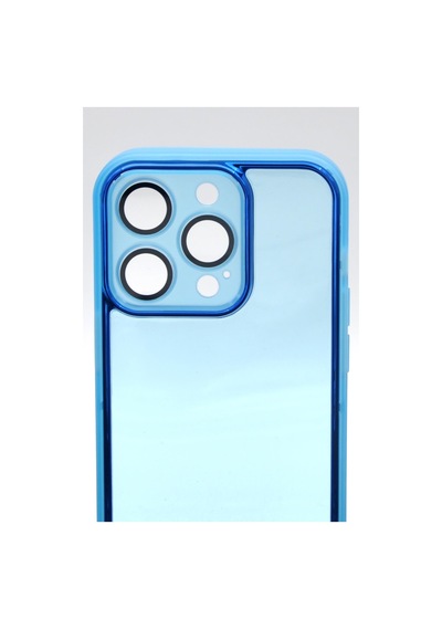 Apple Uyumlu iPhone 14 Pro  Mavi Kenarlı Renkli Yarı Şeffaf Kapak Kılıf Kamera Lens Korumalı Mavi