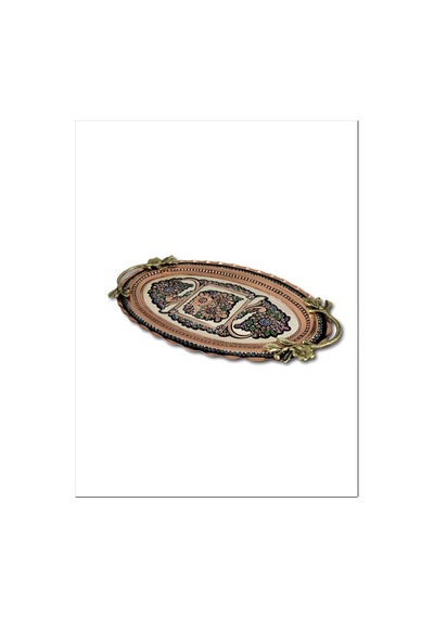 Gül Çiçek Oval Bakır Tepsi 43 CM X 24 CM