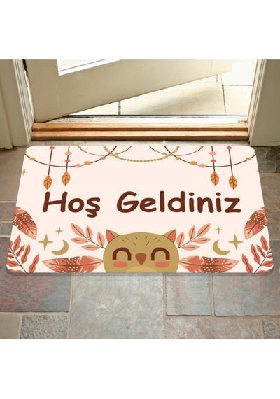 Dijital Baskılı Hoş Geldiniz Yazılır Desenli Dekoratif Dış Kapı Önü Ve Iç Mekan Paspası Yıkanabilir Krem