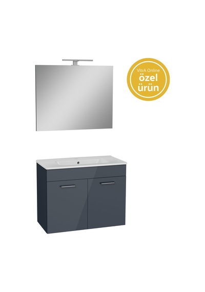 VitrA Ardea 67071 Banyo Dolabı Seti Kapaklı 80 Cm Parlak Antrasit
