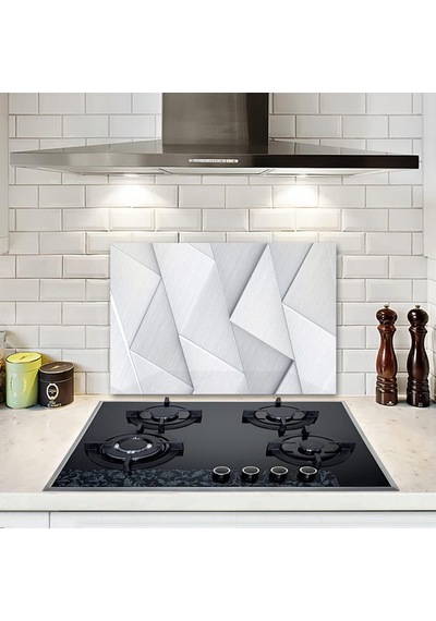 Decorıta Gümüş Desen - Cam Ocak Arkası Koruyucu 40cm X 60cm Beyaz
