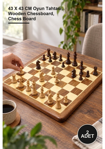 2 Adet Ahşap Satranç Tahtası 43 X 43 Cm Oyun Tahtası, Wooden Chessboard, Chess Board