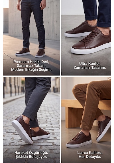 Liarca Asterio %100 Hakiki Deri Sararmayan Faylon Taban Sneaker Klasik Kahverengi Beyaz Ayakkabı Kahverengi - Beyaz