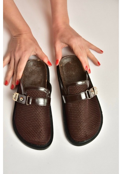 Fox Shoes Y250505015 Kahverengi File Önü Kapalı Kadın Terlik Kahverengi