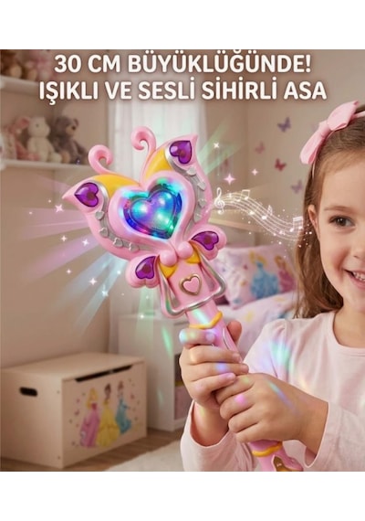 Kelebek Tasarımlı Sesli Ve Işıklı 30 Cm Boyutunda Eğlenceli Oyuncak Sihirli Değnek Pembe