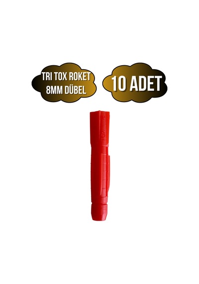 Tri Tox Roket Kırmızı 8mm Dübel Beton Tuğla Briket Dubeli 8mm Kırmızı Roket 10 Adet