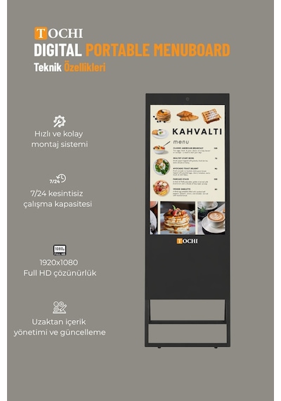 Taşınabilir Digital Menü Board Ekran 32 Yüksek Parlaklık Full HD Portatif Reklam & Ekranı