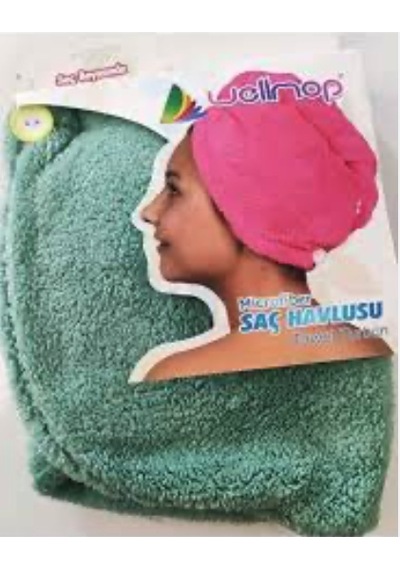 Wellmop Mikrofiber Düğmeli Saç Havlusu Yeşil Yeşil