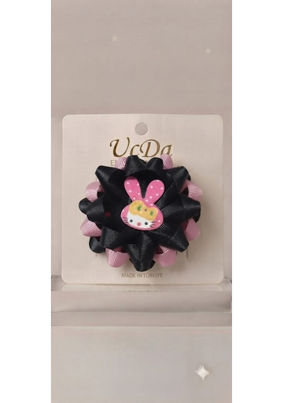 Ucda Tavşan Figürlü Katmer Yıldız Lastik Toka 7x7 Cm Pembe - Siyah