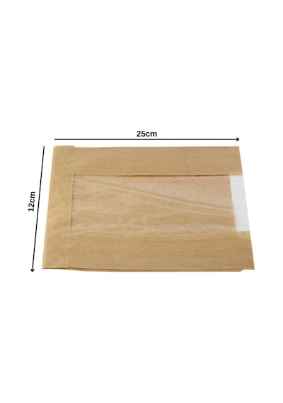 Kraft Şamua Pencereli Kese Kağıdı, Körüklü Ambalaj Poşeti, Butik Hediye Paketi, 100 Adet, 12x25 Cm K Kraft Şamua Pencereli Kese Kağıdı, Körüklü Ambalaj Poşeti, Butik Hediye Paketi, 100 Adet, 12x25 Cm K