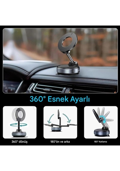 Cs 360 Derece Dönebilen Güçlü Vakumlu Magsafe Araç İçi Ve Masa Üstü Halka Telefon Tutucu