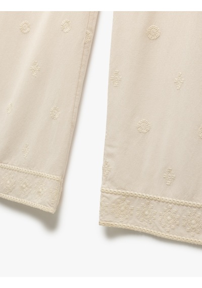 Koton Viskon-pamuk Karışımlı Nakışlı Yüksek Bel Düz Bol Paça Pantolon Ekru 5sak40156pw Ekru Koton Viskon-pamuk Karışımlı Nakışlı Yüksek Bel Düz Bol Paça Pantolon Ekru 5sak40156pw Ekru