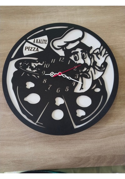 Pizza Firmaları İçin Tasarlanmış Duvar Saati Kişiye Özel Siyah