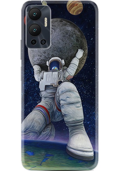 Infinix Hot 12 Kılıf Silikon Desen Özel Seri Astronot ve Dünya 1759